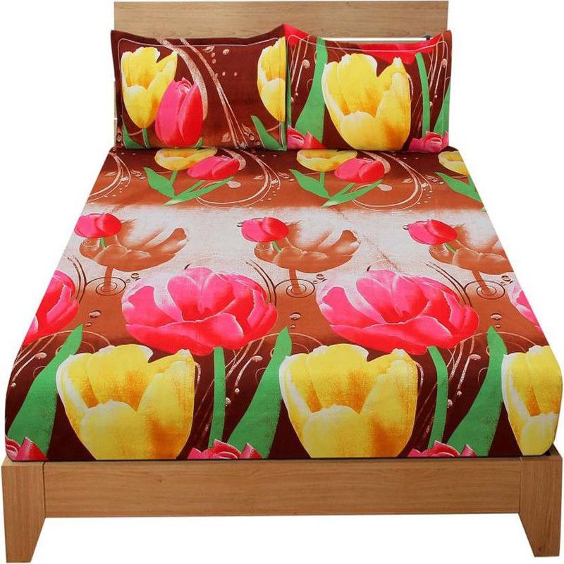 VHD 200 TC Polycotton Double Printed Flat Bedsheet  (Pack of 1, Multicolor)