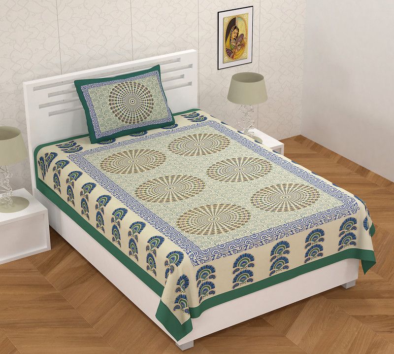trency 150 TC Cotton Single Animal Flat Bedsheet  (Pack of 1, Green)