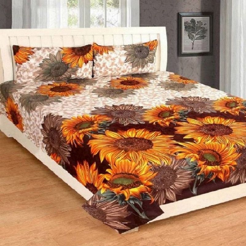 Shivi Creation 160 TC Cotton Double Printed Flat Bedsheet  (Pack of 1, Yellow)