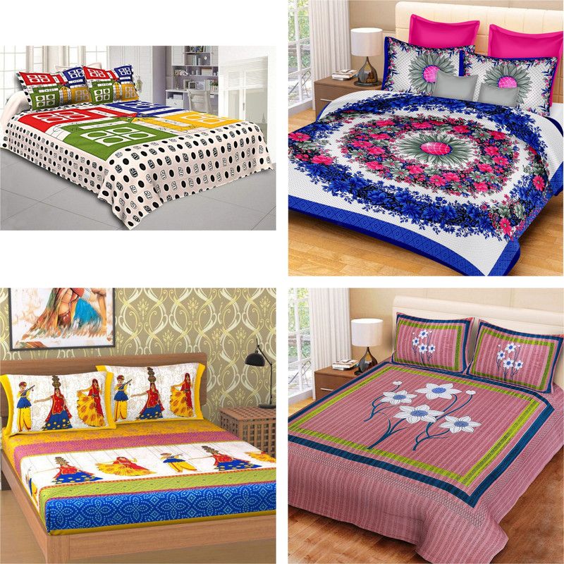 120 TC Cotton Double Floral Bedsheet  (Pack of 4, Multicolor)