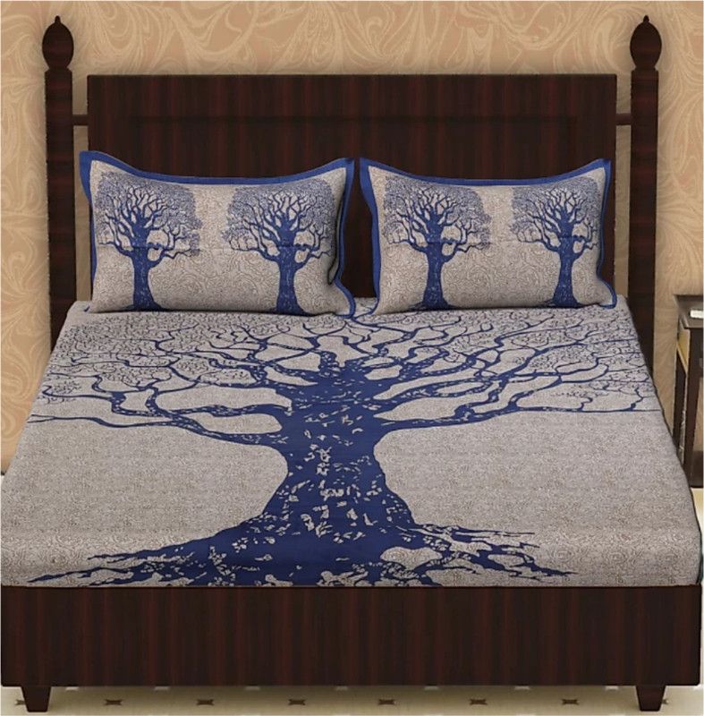 Pinkcity print 151 TC Cotton Double Printed Flat Bedsheet  (Pack of 3, Brown)