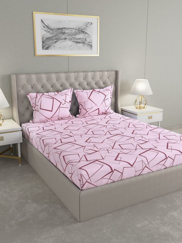 Raymond Home 104 TC Cotton Double Abstract Flat Bedsheet  (Pack of 1, Pink)