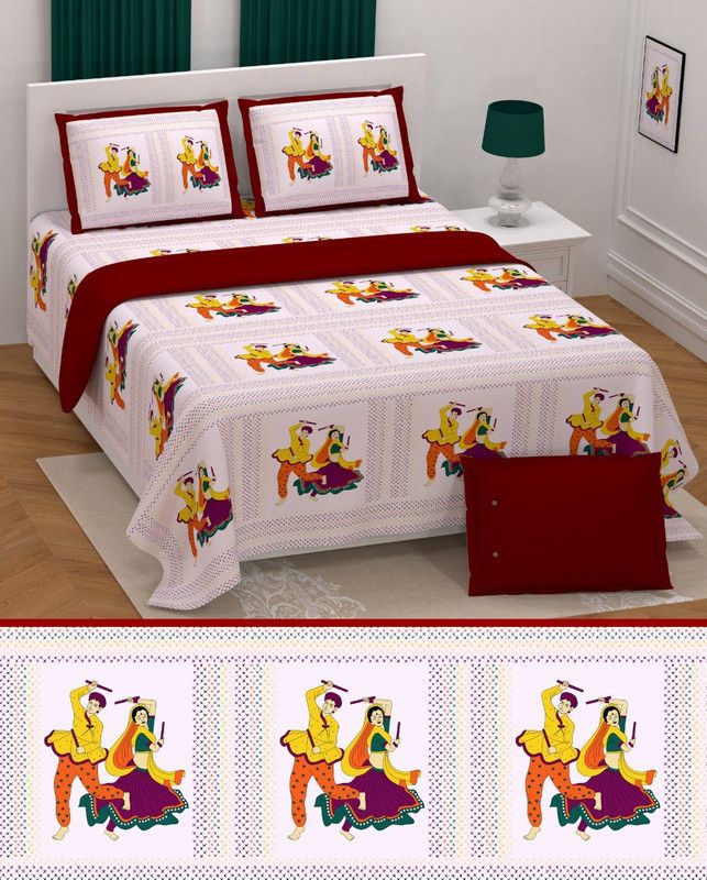 Doshi 200 TC Cotton King Jaipuri Prints Flat Bedsheet  (Pack of 1, Multicolor)