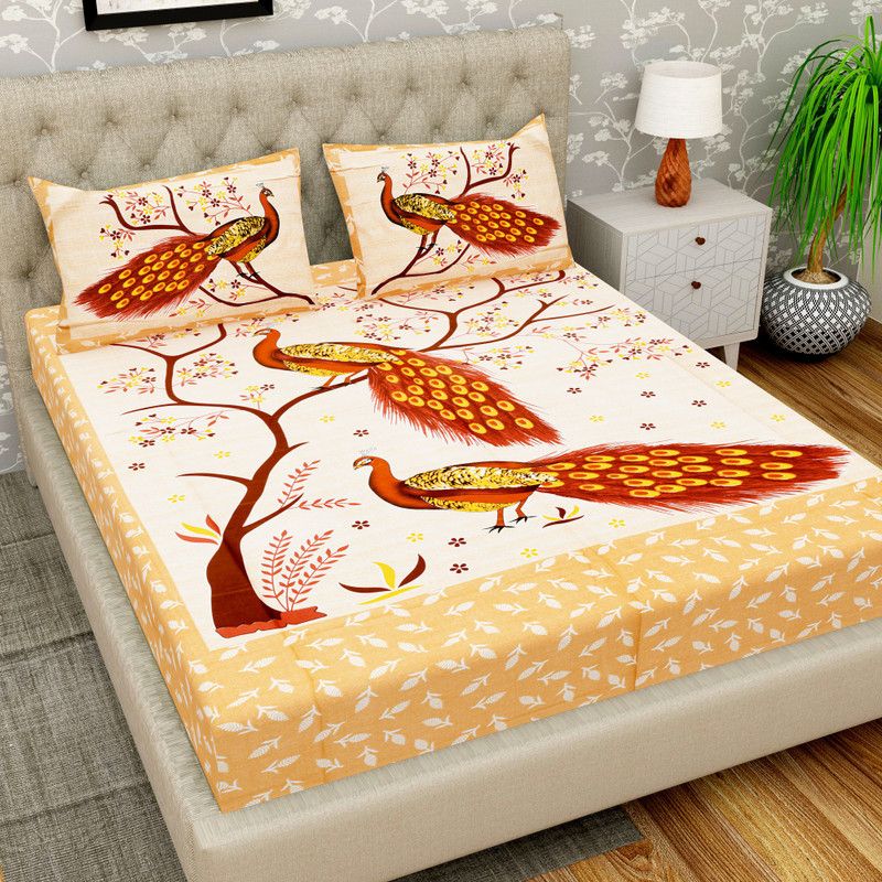 Cosito 144 TC Cotton Double Animal Flat Bedsheet  (Pack of 1, Brown, Multicolor)