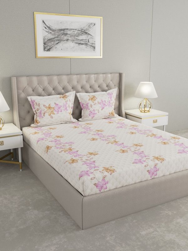 Raymond Home 140 TC Cotton King Floral Flat Bedsheet  (Pack of 1, White)