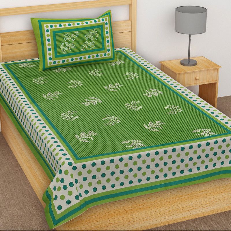 JAIPURI THREADS 144 TC Cotton Single Printed Flat Bedsheet  (Pack of 1, Green)