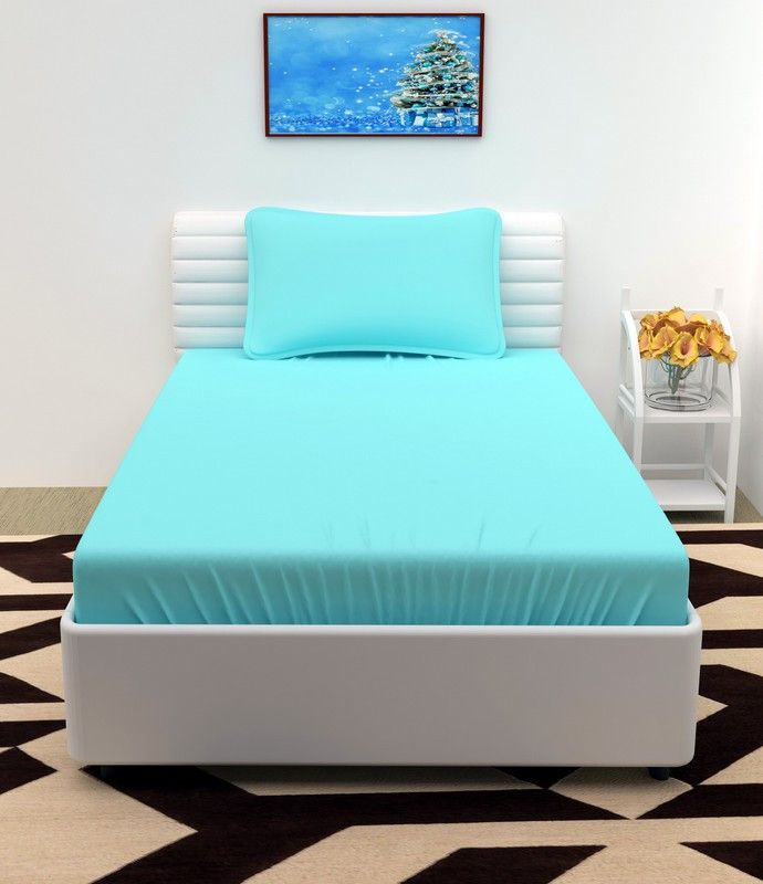 Trendy Threads 220 TC Microfiber Single Solid Flat Bedsheet  (Pack of 1, Aqua)