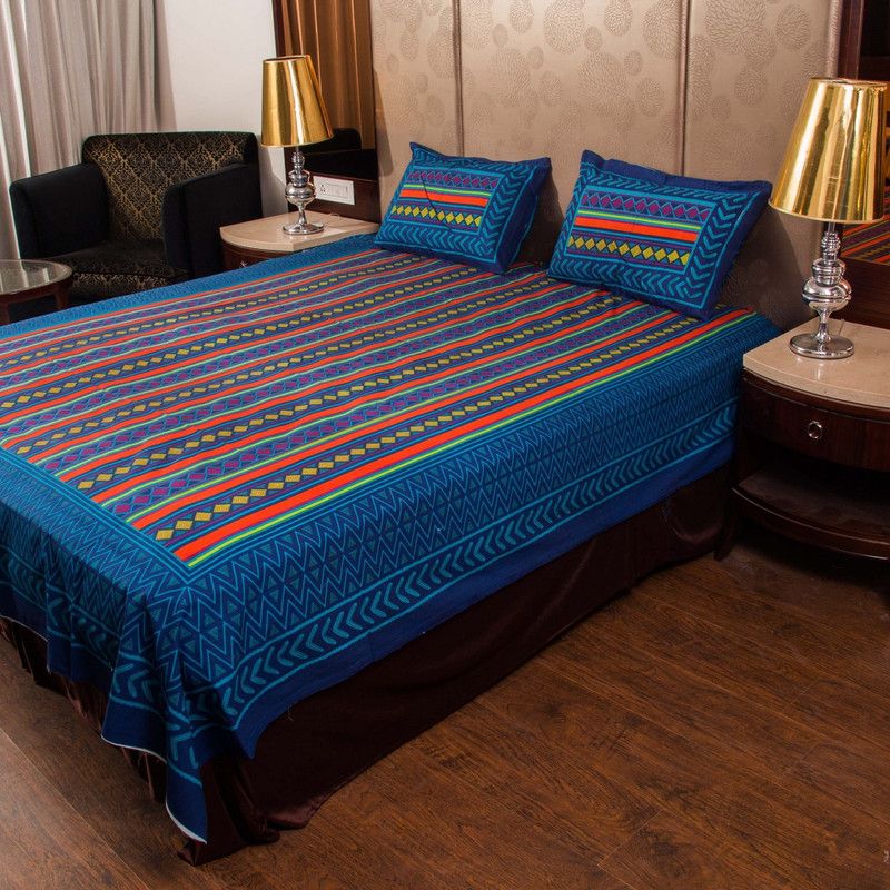 SHRI RAM CRAFTS 220 TC Cotton Double Printed Flat Bedsheet  (Pack of 1, Blue)