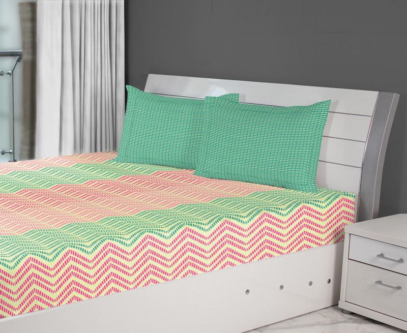 Living Essence by Big Bazaar 144 TC Cotton Double Printed Flat Bedsheet  (Pack of 1, Pink)