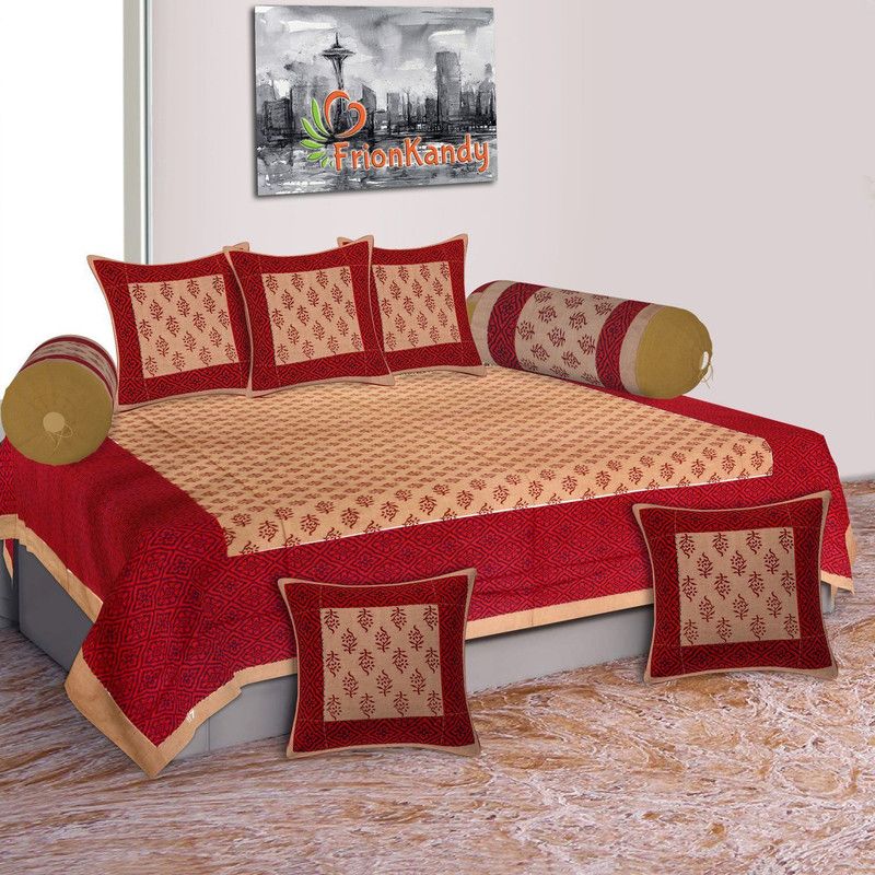 FrionKandy Cotton Paisley Diwan Set  (Brown)