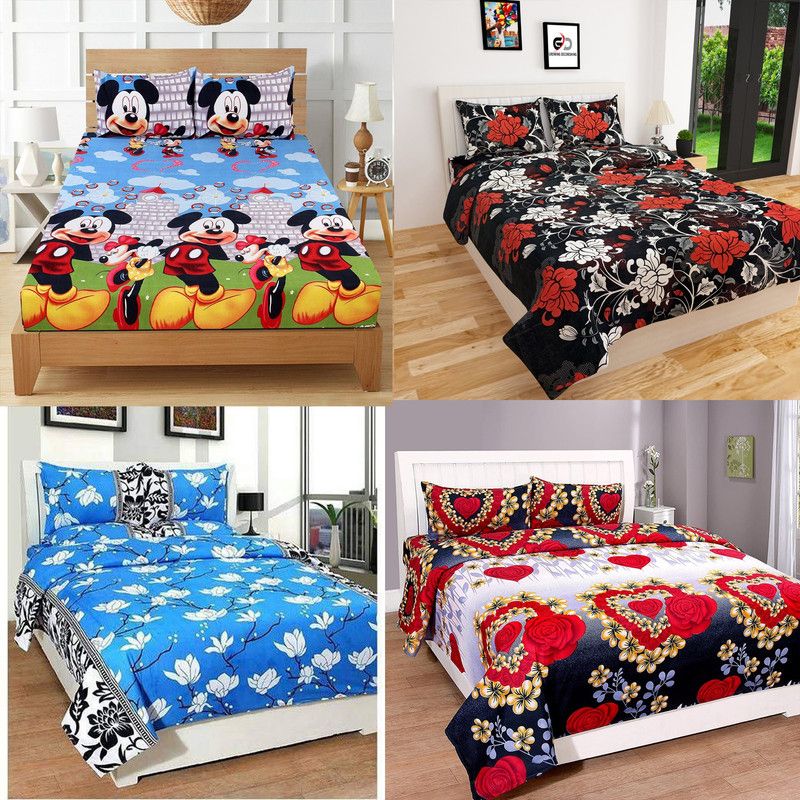 Growing Decorishing 144 TC Polycotton Double Cartoon Flat Bedsheet  (Pack of 12, Multicolor)