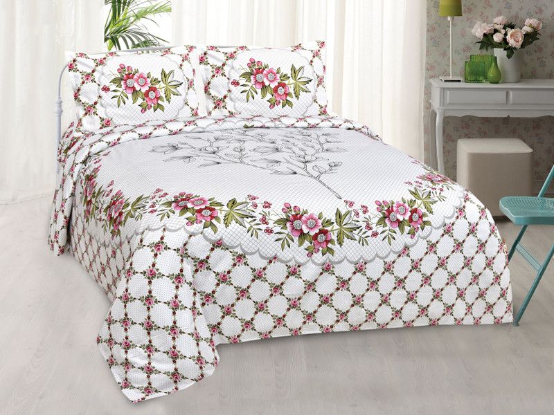 JAIPUR FABRIC 280 TC Cotton Double Printed Flat Bedsheet  (Pack of 1, White)