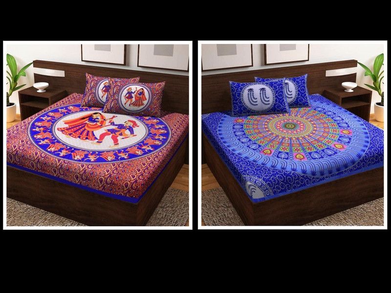 144 TC Cotton Double Floral Bedsheet  (Pack of 2, Design30)