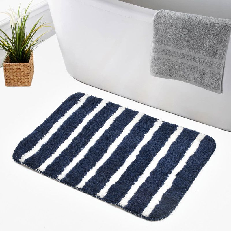 Shri Radhe Enterprises Microfiber, Rubber Floor Mat  (Blue-Stripes, Small)