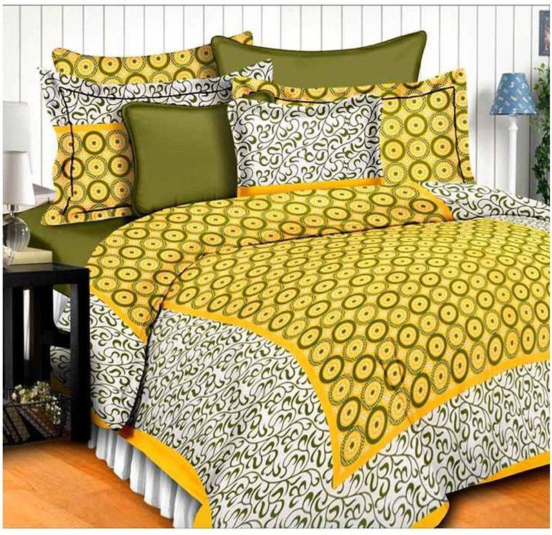 VIHANA LIFESTYL 1 TC Cotton Queen Printed Flat Bedsheet  (Pack of 3, Yellow, Green, Light Green)