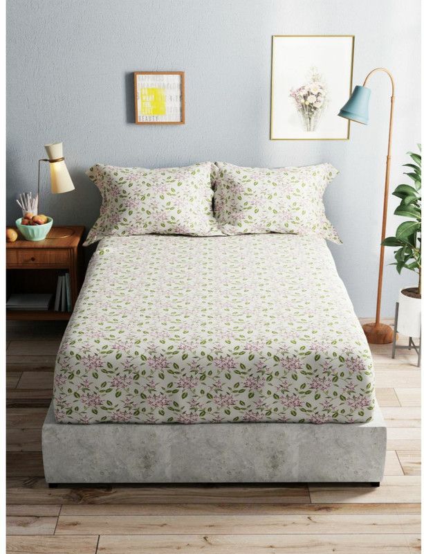 Bianca 144 TC Cotton King Floral Flat Bedsheet  (Pack of 1, Pink)