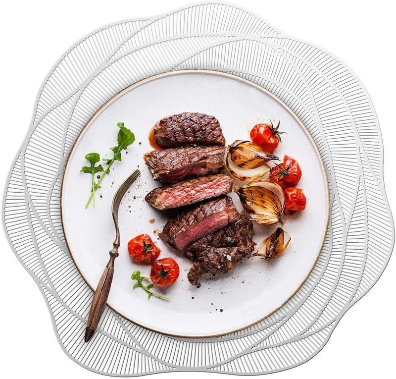 HomeCloud Round Pack of 2 Table Placemat  (Silver, PVC)