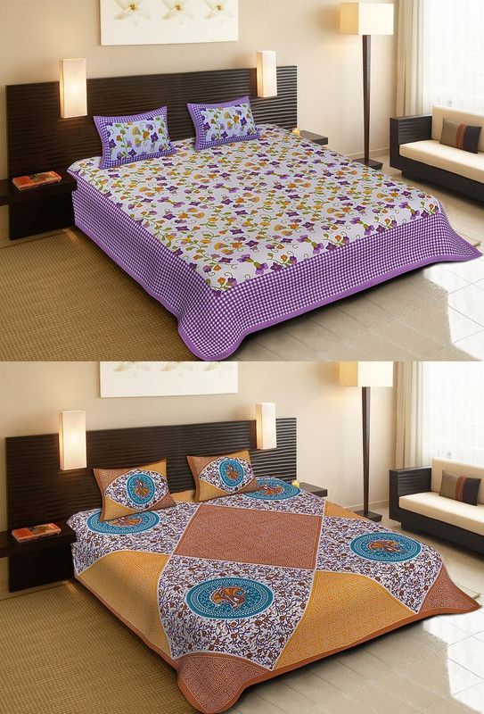 Ubania Collection 144 TC Cotton King Printed Flat Bedsheet  (Pack of 2, Multicolor)