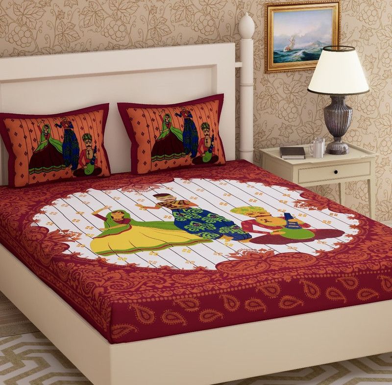 CHETANYA LOOMTEX 240 TC Cotton Double Printed Flat Bedsheet  (Pack of 1, Red)