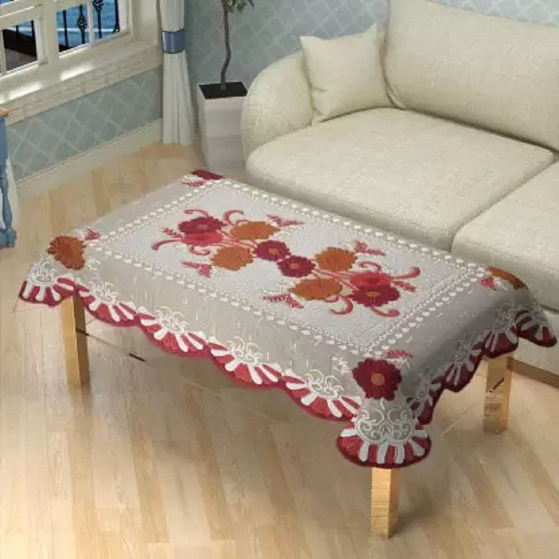 Flavio Interiors Floral 4 Seater Table Cover  (Maroon, Polyester)