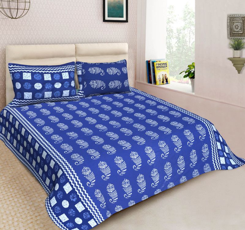 AARAV 400 TC Cotton Double Abstract Flat Bedsheet  (Pack of 1, Blue)
