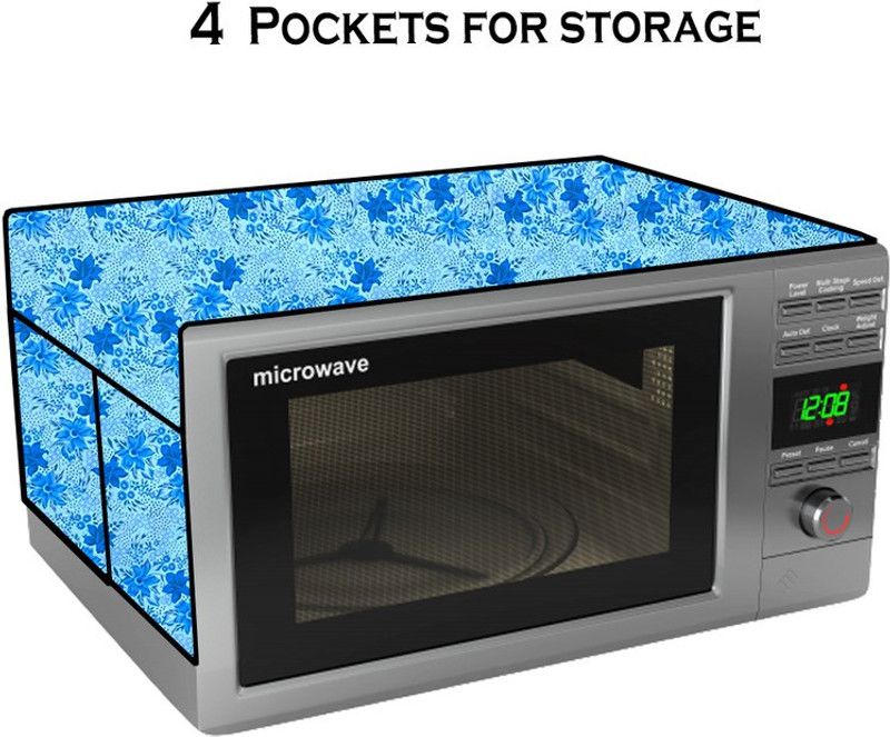 KVAR Microwave Oven Cover  (Width: 61 cm, Blue, Light Brown)