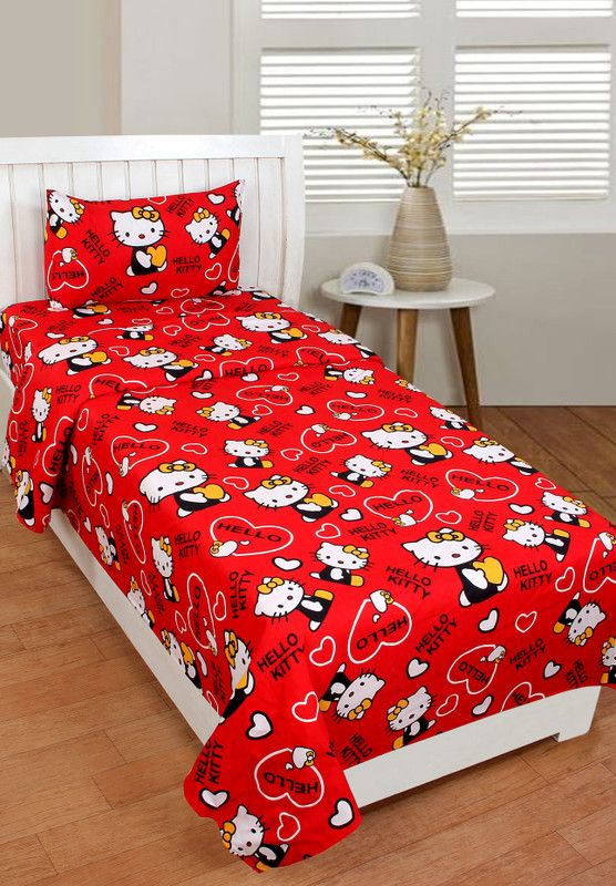 RS Enterprises 120 TC Polycotton Single 3D Printed Flat Bedsheet  (Pack of 1, Red)