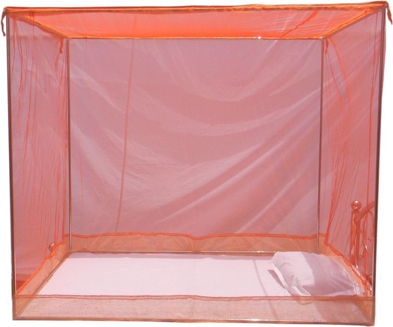 Homecute Polyester Adults Washable Single Bed Cotton Edge Traditional Mosquito Net 4 X6 ft one Colour Mosquito Net  (Orange, Frame Hung)