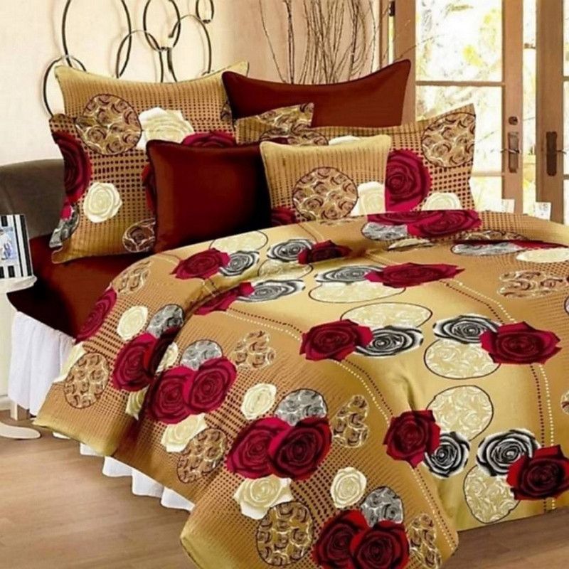 Gangoliya 3D 140 TC Microfiber Double Printed Fitted & Flat Bedsheet  (Pack of 1, Multicolor)