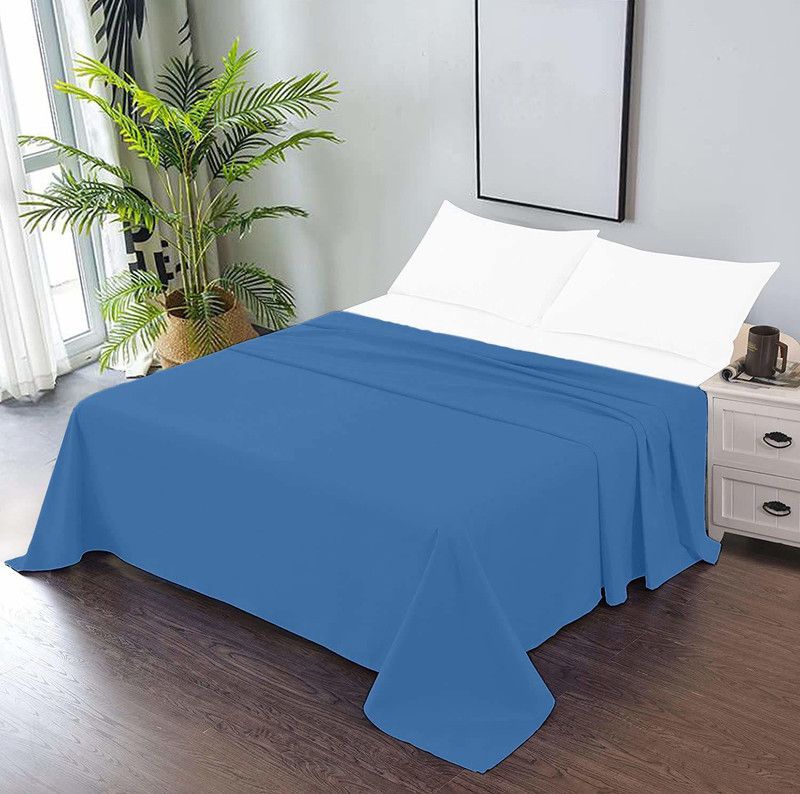CCWB 600 TC Cotton Queen Solid Flat Bedsheet  (Pack of 1, Deep Blue)