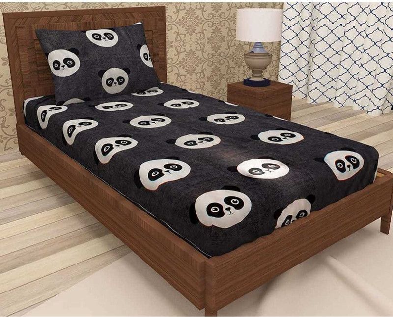 GRACE FULL 150 TC Microfiber Single Cartoon Flat Bedsheet  (Pack of 1, Black)
