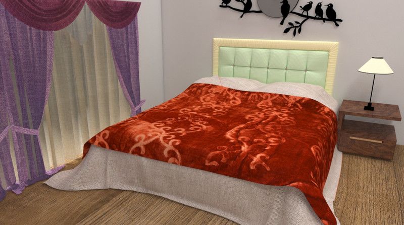 home creation Self Design Double Mink Blanket for Mild Winter  (Microfiber, camel)