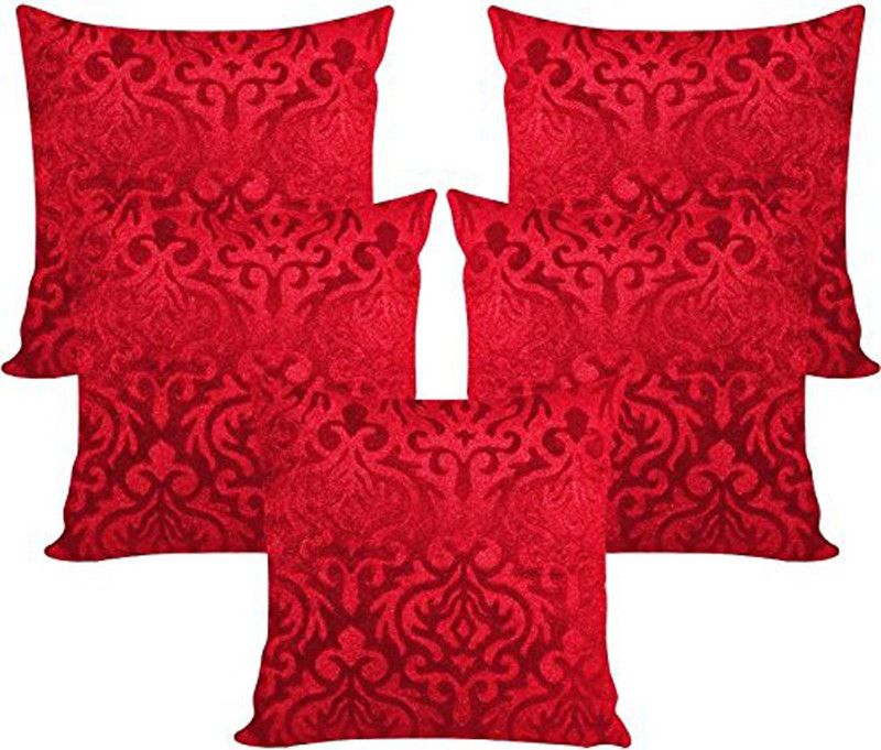 India Furnish Damask Cushions Cover  (Pack of 5, 40 cm*40 cm, Red)