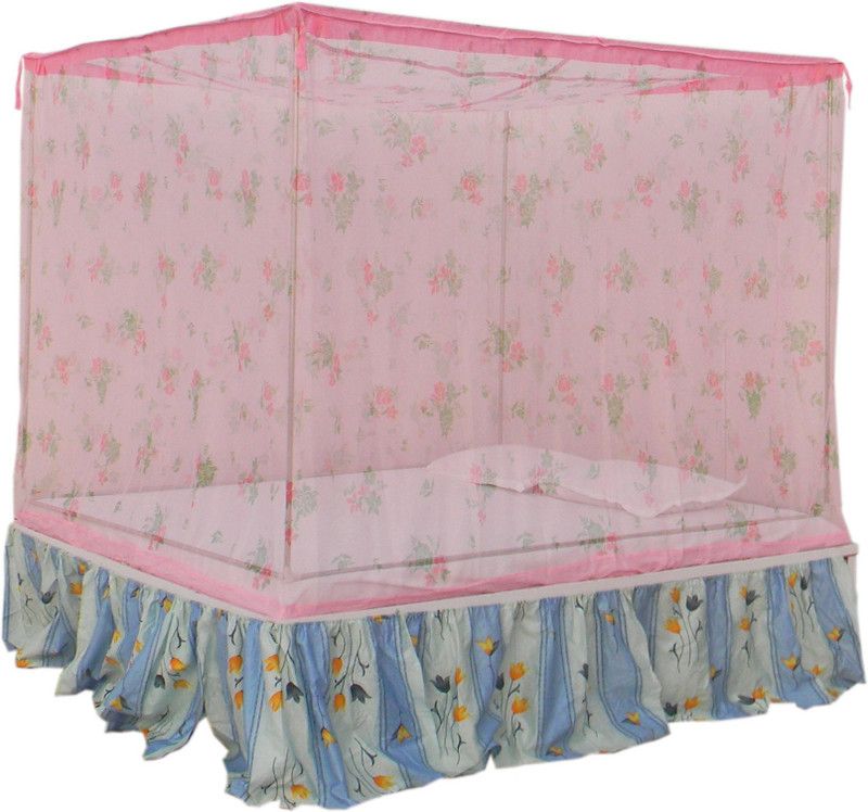 Homecute Polyester Adults Washable Double Bed Cotton Edge Traditional Printed Mosquito Net 6 X 7 ft Mosquito Net  (Light Pink, Frame Hung)