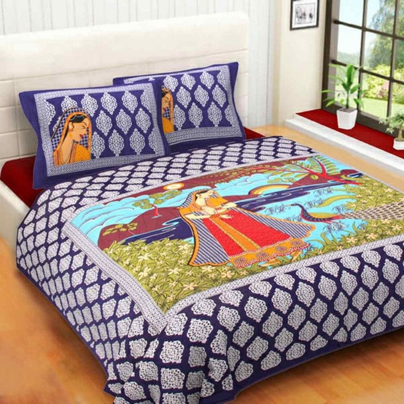 VHD 300 TC Cotton Double, Queen, King, Crib Printed Flat Bedsheet  (Pack of 1, Multicolor)
