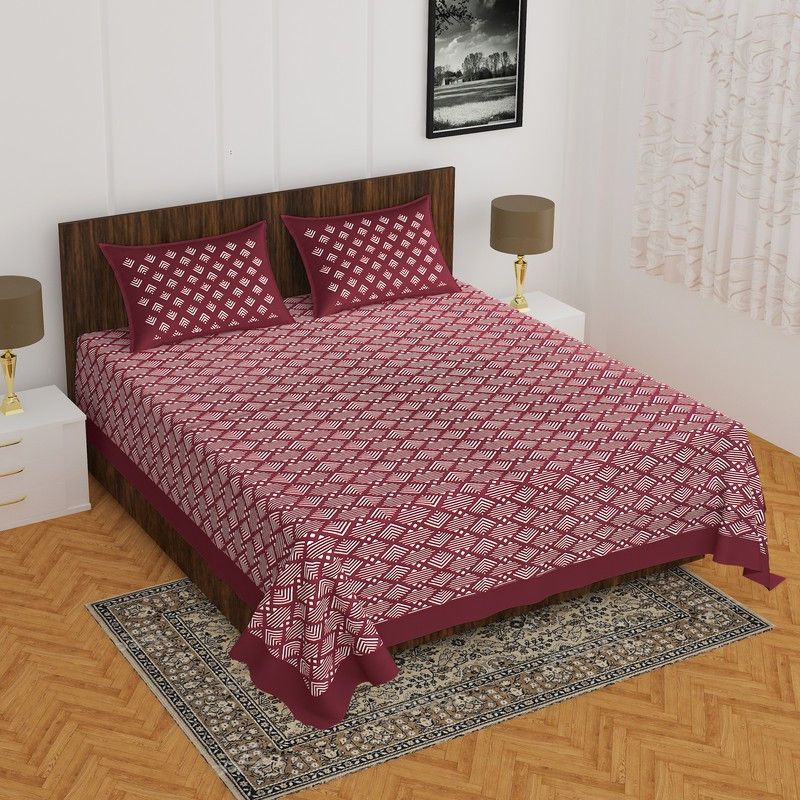 RAWAKA FASHION 260 TC Cotton Double Printed Flat Bedsheet  (Pack of 1, Maroon)