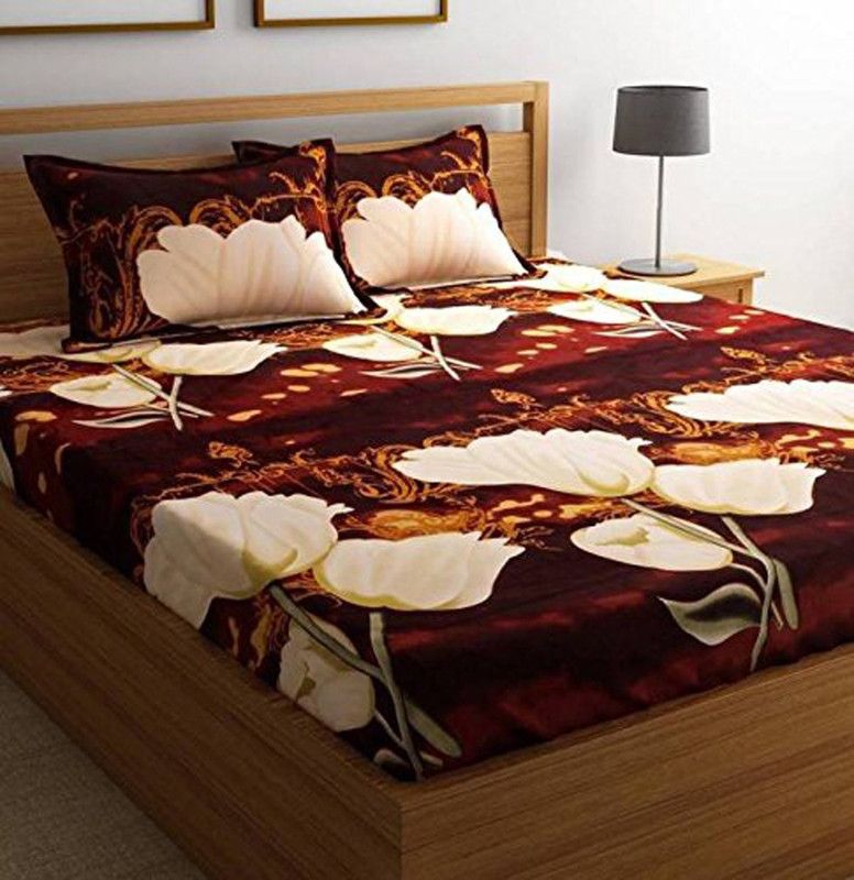 PRODUCTSCK 155 TC Polycotton Double Floral Flat Bedsheet  (Pack of 1, Brown)