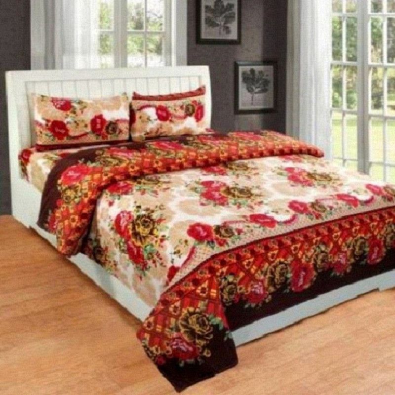 COTTON VILLAS 200 TC Cotton Double Floral Flat Bedsheet  (Pack of 1, Orange)