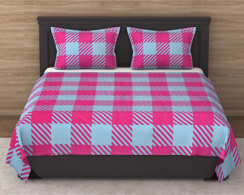 Flipkart SmartBuy 144 TC Microfiber Double Checkered Flat Bedsheet  (Pack of 1, Pink)