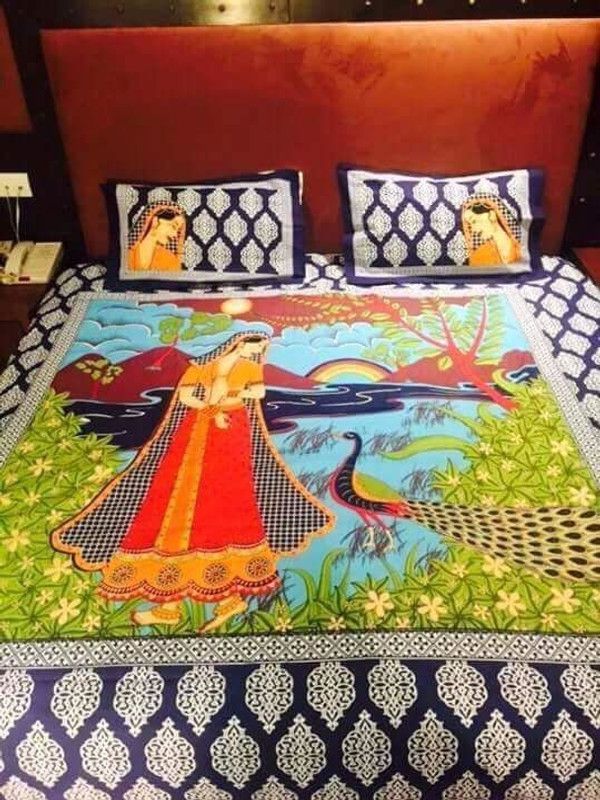 Original Labour 150 TC Cotton Double Printed Flat Bedsheet  (Pack of 1, Multicolor)