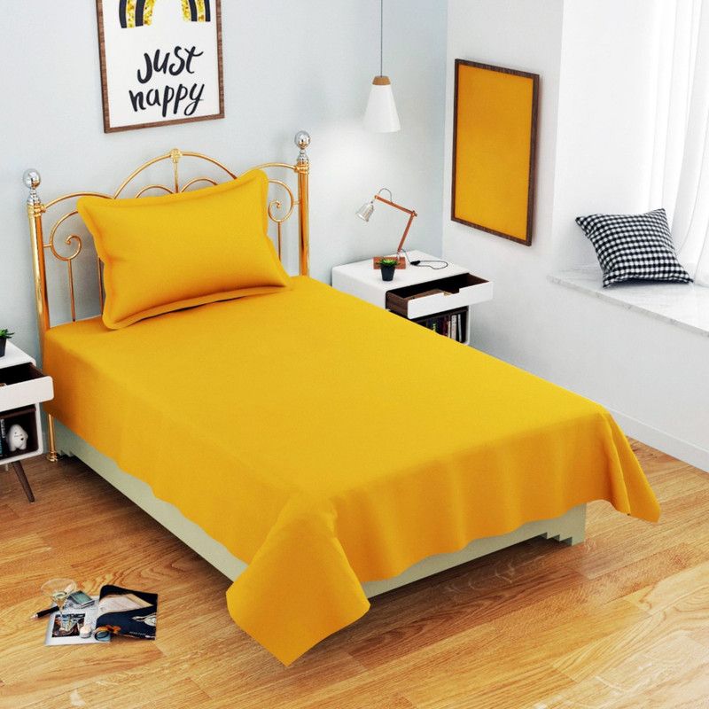 Homexy 180 TC Microfiber Single Solid Flat Bedsheet  (Pack of 1, Yellow)