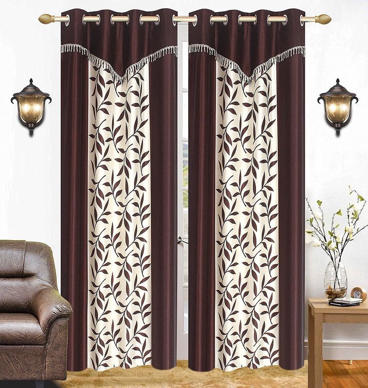 TWIZOR 273 cm (9 ft) Polyester Room Darkening Long Door Curtain (Pack Of 2)  (Printed, Brown)