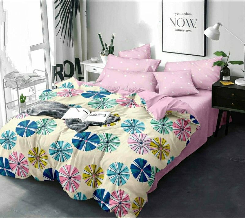 ananya creation 200 TC Cotton Double Printed Flat Bedsheet  (Pack of 1, Multicolor)