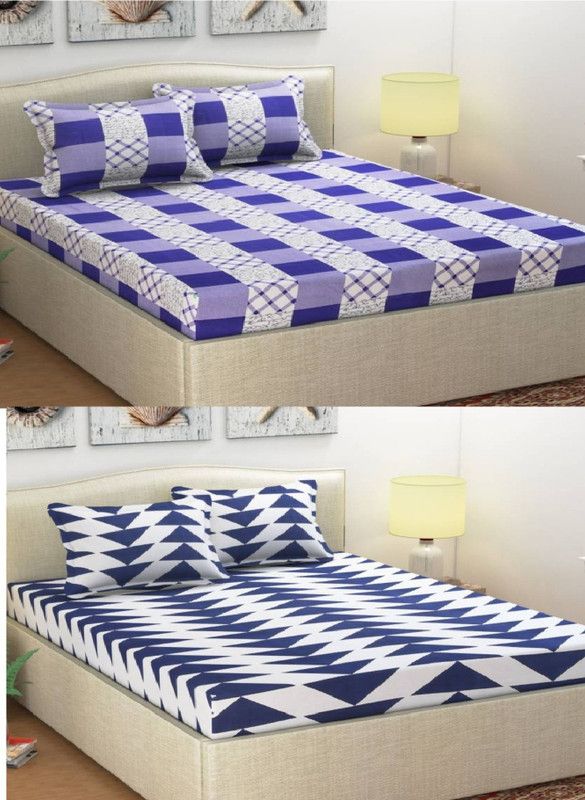 ZirconHomes 144 TC Polycotton Double 3D Printed Flat Bedsheet  (Pack of 2, Blue, Blue)