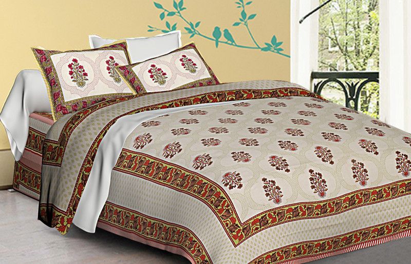 NIRJULEE 210 TC Cotton Double, King Floral Flat Bedsheet  (Pack of 1, Grey)