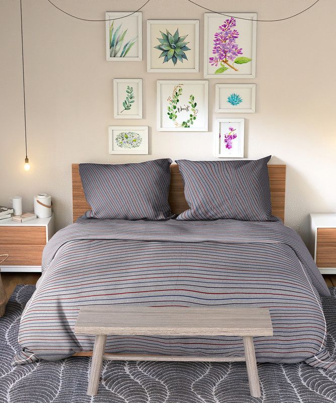 Krishak 30 TC Cotton Single Checkered Flat Bedsheet  (Pack of 1, Grey)