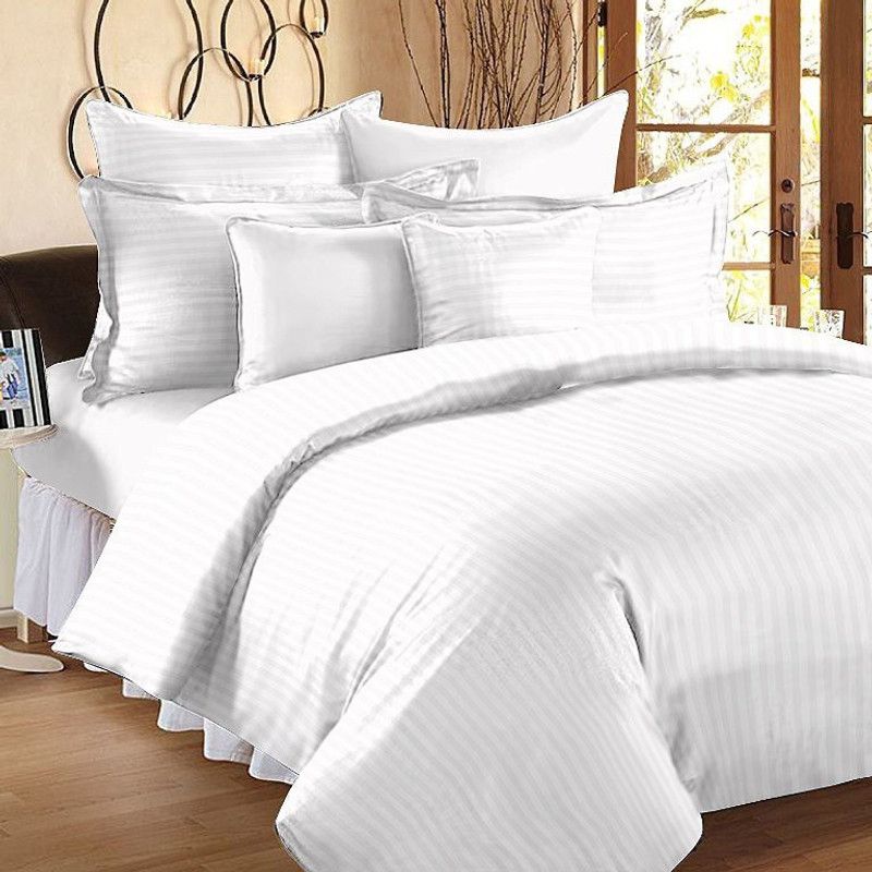 GoFabio 600 TC Cotton King Striped Flat Bedsheet  (Pack of 1, White)