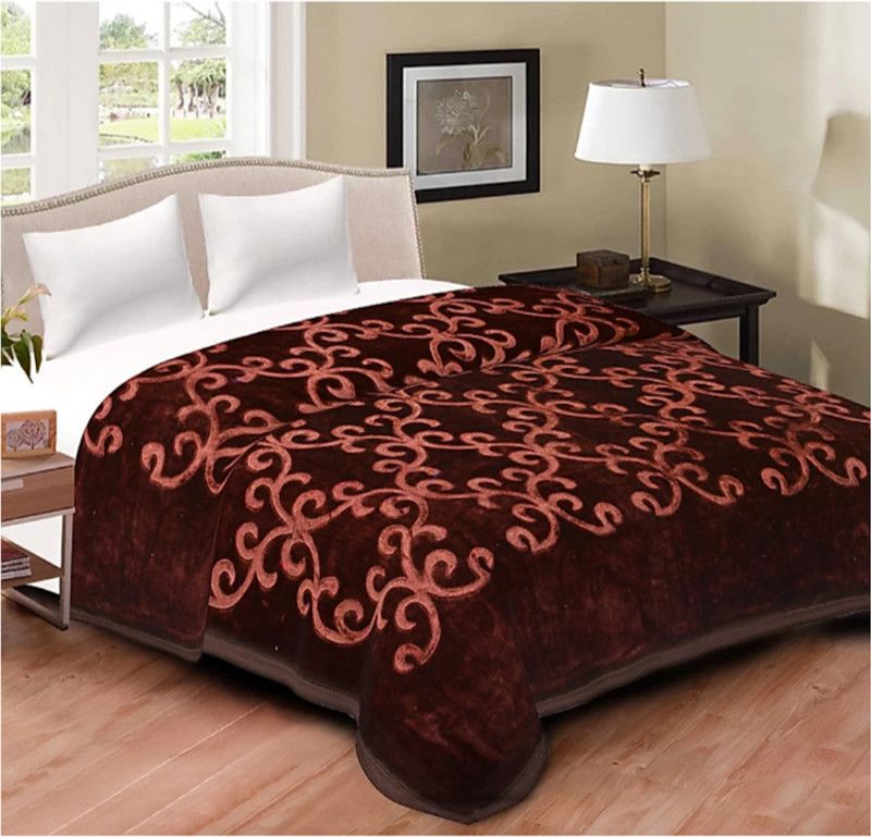 Divya Enterprises Floral Double Mink Blanket for Heavy Winter  (Microfiber, Brown)