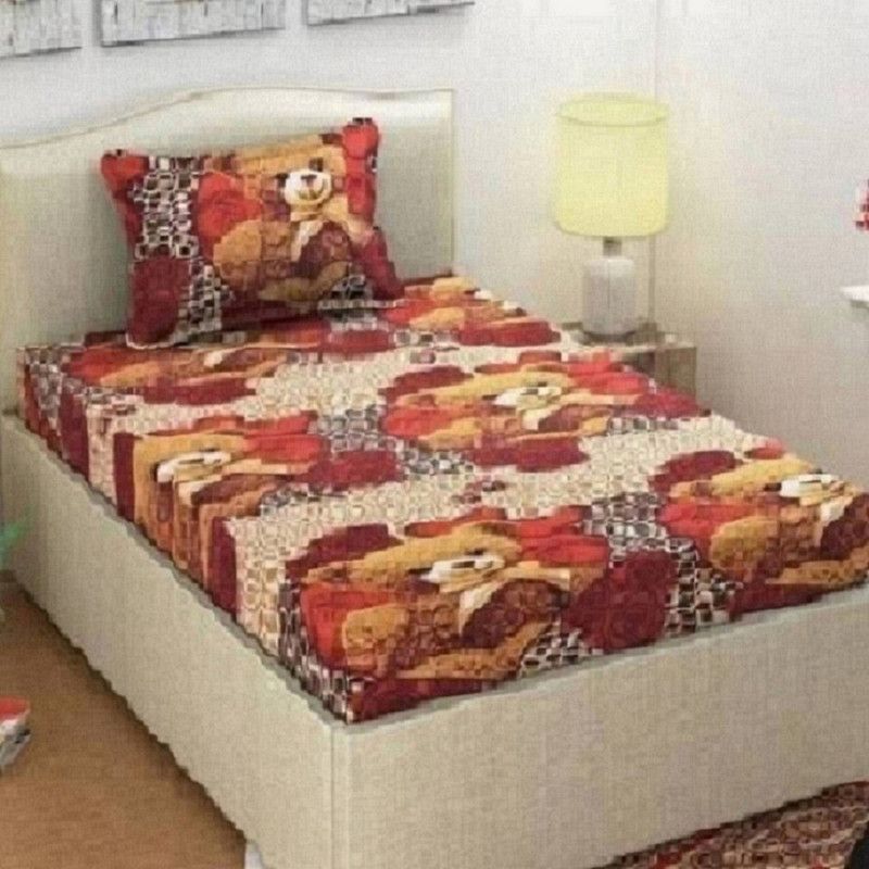 CECARO 144 TC Polycotton Single Cartoon Flat Bedsheet  (Pack of 1, Brown)