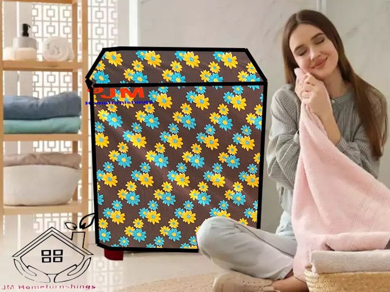 JM Homefurnishings Semi-Automatic Washing Machine Cover  (Width: 83 cm, Yellow, Brown)